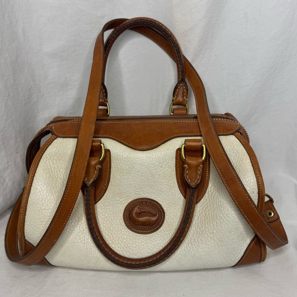 Dooney & Bourke RARE 1990's Vintage Doctor Bag Taupe/Brown Pebbled Leather - Picture 1 of 11